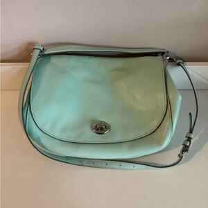 Coach Mint Green Pebbled Leather Turnlock Hobo Crossbody Bag 24771